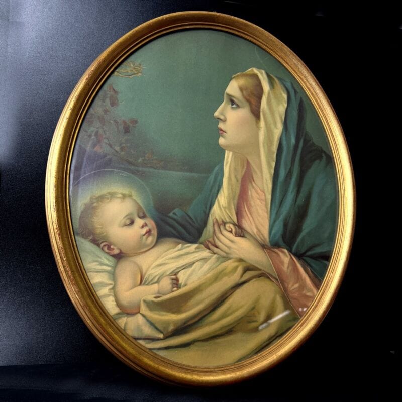 Quadro ovale Madonna con Bambino stampa religiosa sacra in legno Vergine Gesù Categoria Oggetti sacri - rosari
