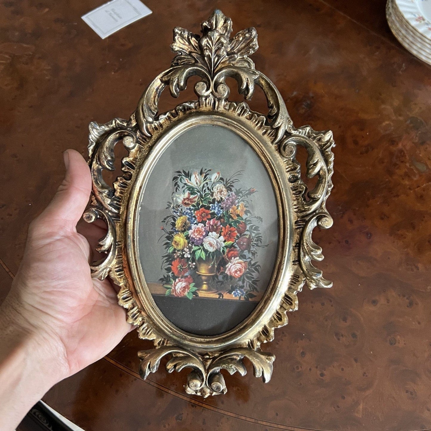 Quadro quadretto stampa vaso fiori con cornice oro argento stile antico barocco Categoria Quadri