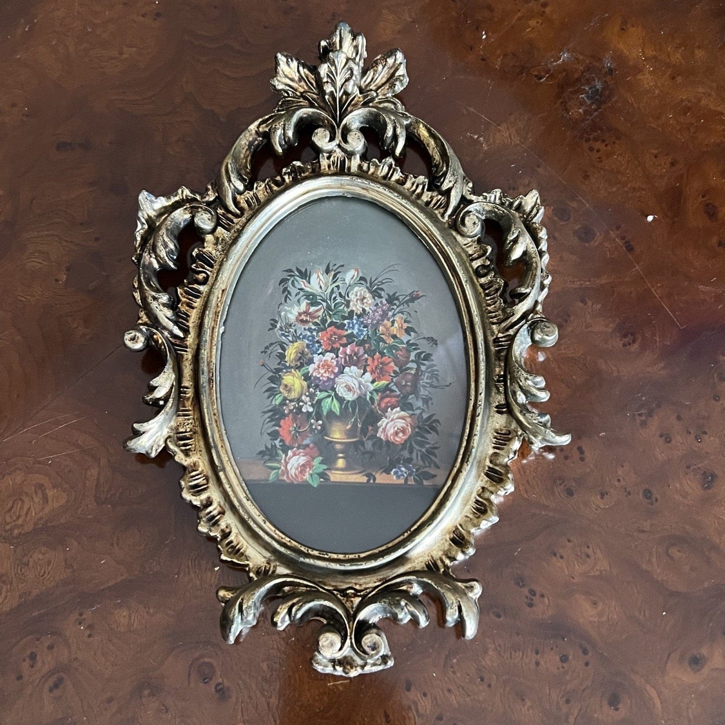 Quadro quadretto stampa vaso fiori con cornice oro argento stile antico barocco Categoria Quadri