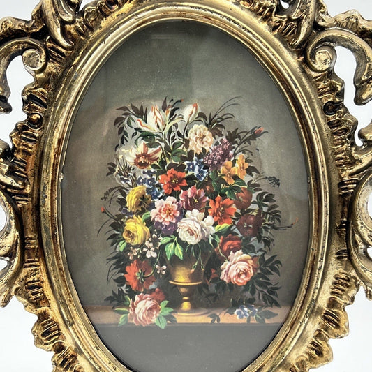 Quadro quadretto stampa vaso fiori con cornice oro argento stile antico barocco Categoria  Quadri