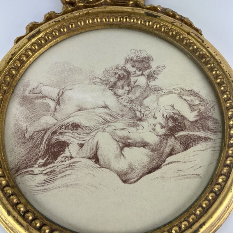 Quadro rotondo in Stile Antico cornice legno oro con fiocco Cherubini Bambini Categoria Quadri