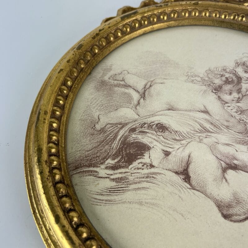 Quadro rotondo in Stile Antico cornice legno oro con fiocco Cherubini Bambini Categoria Quadri