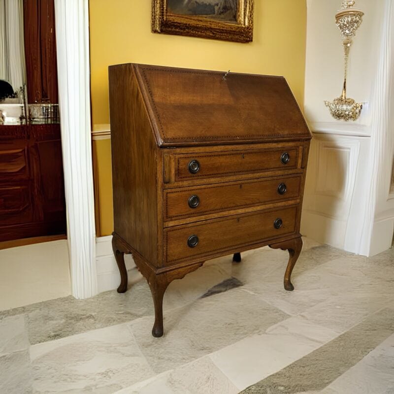 Ribalta antica Ribaltina scrittoio inglese in rovere Secretaire antico trumeau Categoria Arredamento