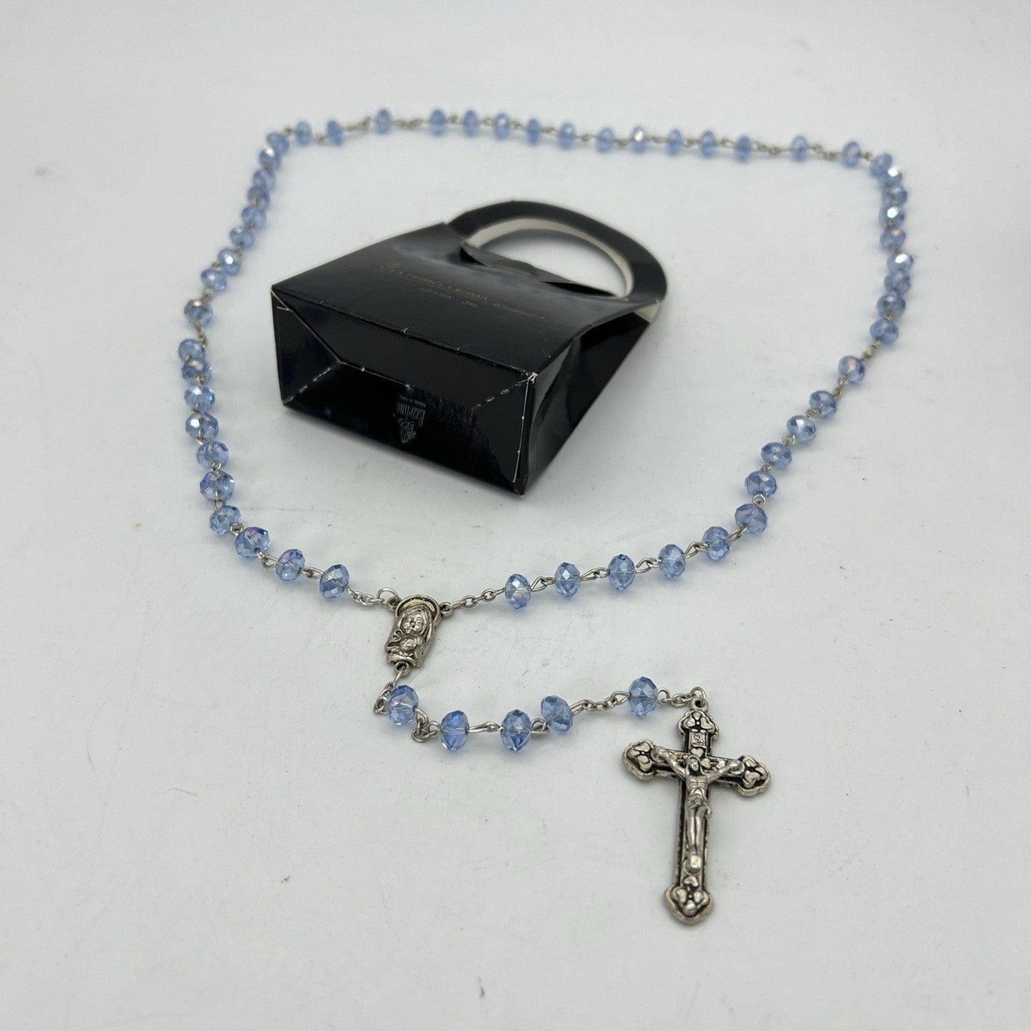 Rosario in Vetro diamantato Celeste vintage crocifisso collana da uomo o donna Categoria Oggetti sacri - rosari