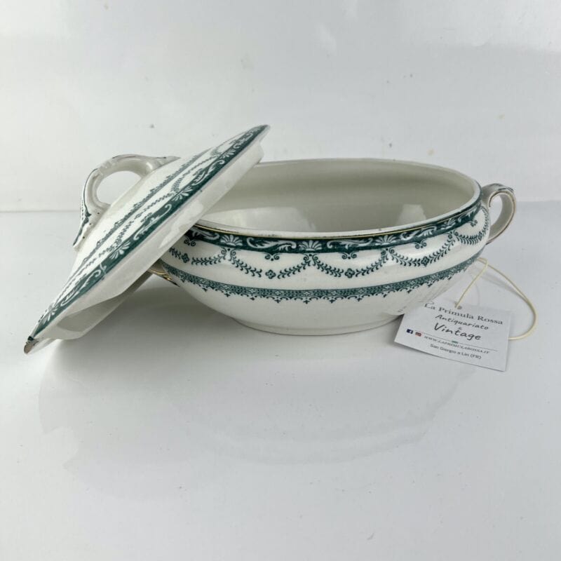 Salsiera antica inglese in ceramica con coperchio vecchia ciotola Wedgwood verde Categoria Ceramiche e Porcellane