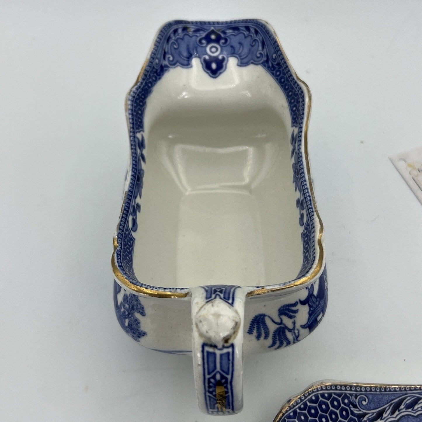 Salsiera ciotola antica inglese in ceramica d'epoca Decoro Willow Bianco Bricco Categoria Zuppiere