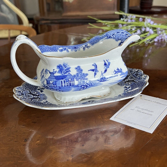 Salsiera ciotola antica inglese in ceramica d'epoca Decoro Willow Bianco Bricco Categoria  Zuppiere