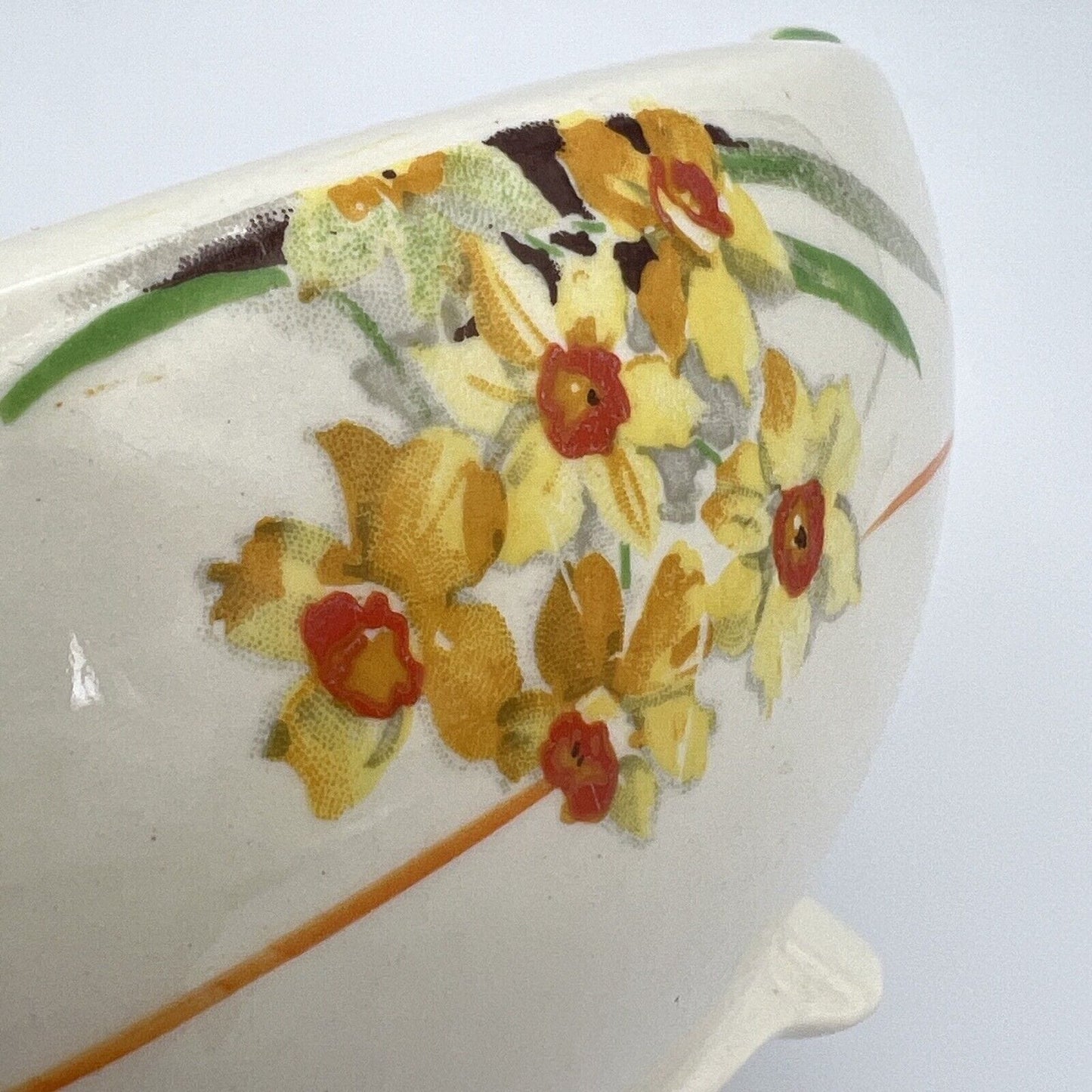 Salsiera ciotola antica inglese in ceramica d'epoca stile art Decò Narcisi '20 Categoria Zuppiere