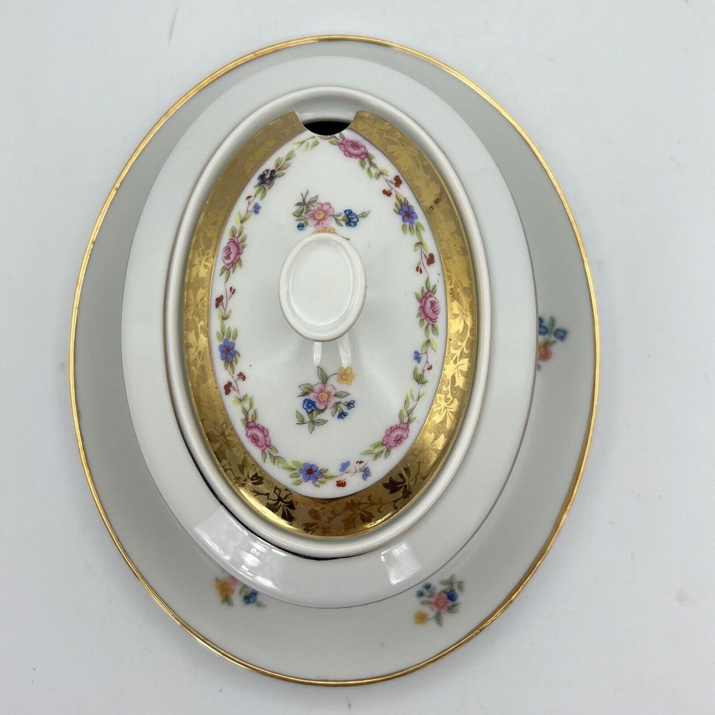 Salsiera Legumiera antica in Porcellana d'epoca Bavaria Decoro fiori e oro Categoria Zuppiere