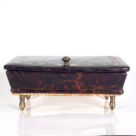 Scatola cofanetto antica in legno e pelle portagioie scatolina porta oggetti '50 Categoria  Scatole in legno