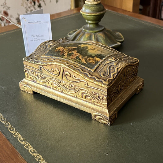 Scatola fiorentina vintage in legno e oro La Pastora Dormiente stile Rococò Categoria  Scatole in legno