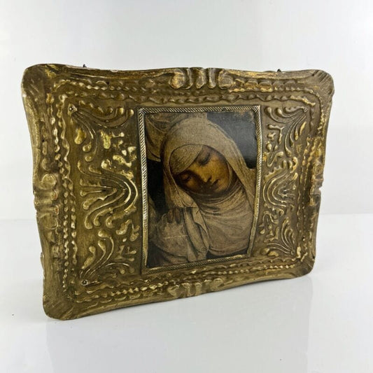 Scatola fiorentina vintage portagioie in legno oro Santa Caterina da Siena 1950 Categoria  Scatole in legno