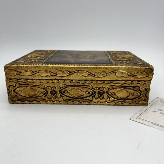 Scatola fiorentina vintage portagioie in legno oro scatolina Buon Pastore '50 Categoria  Scatole in legno