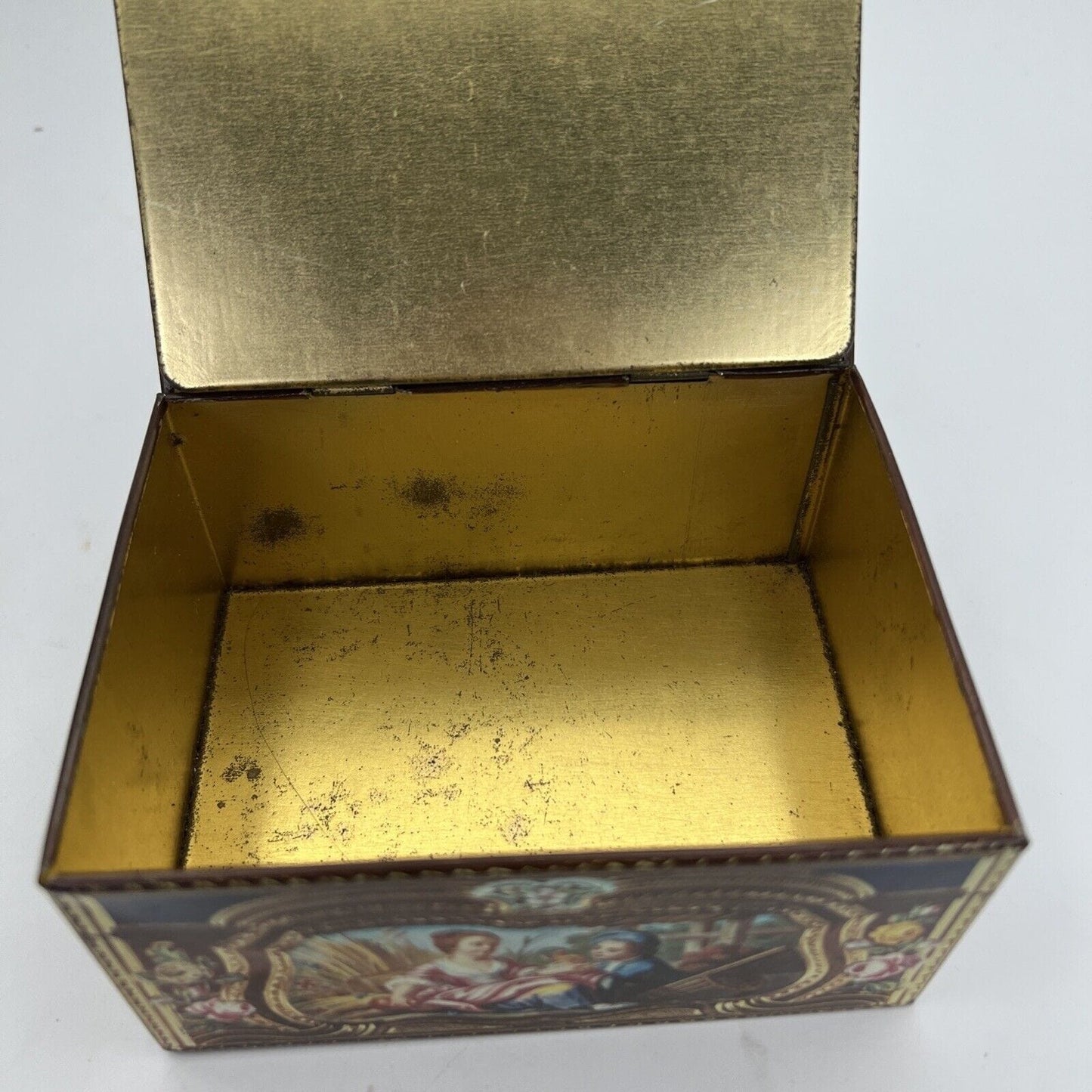 Scatola in latta vintage da collezione cofanetto Inglese Stile antico '700 Categoria  Pubblicità vintage