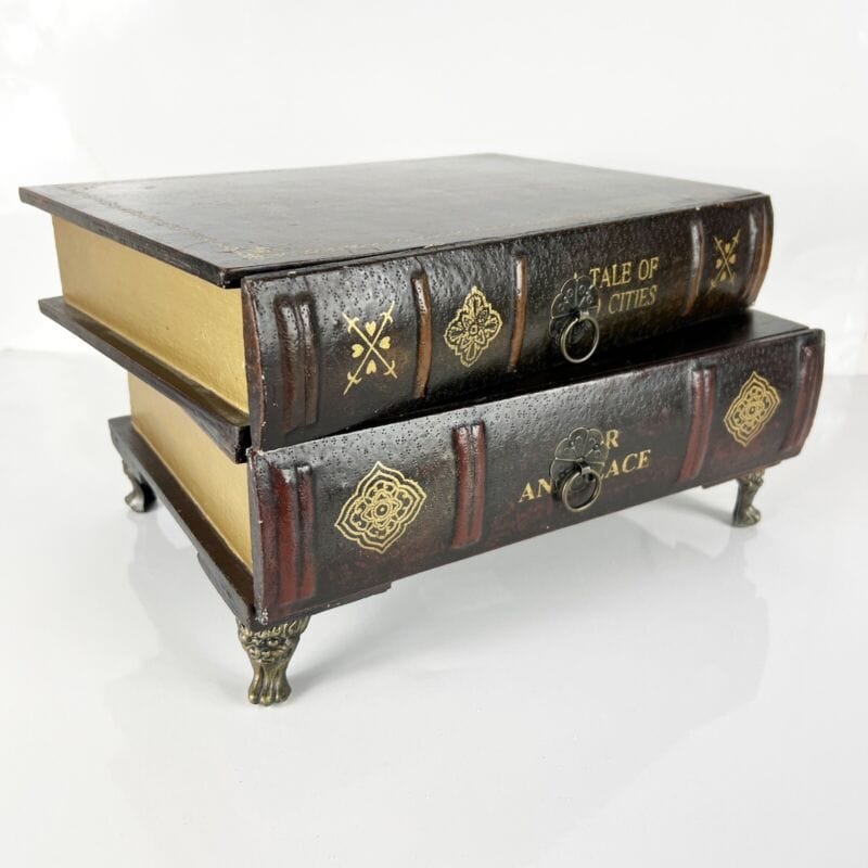Scatola in legno da scrivania cofanetto con cassetti a forma di libri antichi Categoria Complementi d'arredo