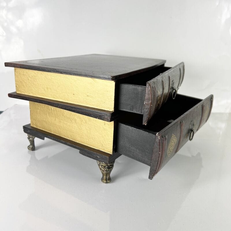 Scatola in legno da scrivania cofanetto con cassetti a forma di libri antichi Categoria Complementi d'arredo