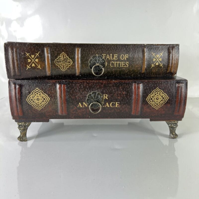 Scatola in legno da scrivania cofanetto con cassetti a forma di libri antichi Categoria Complementi d'arredo