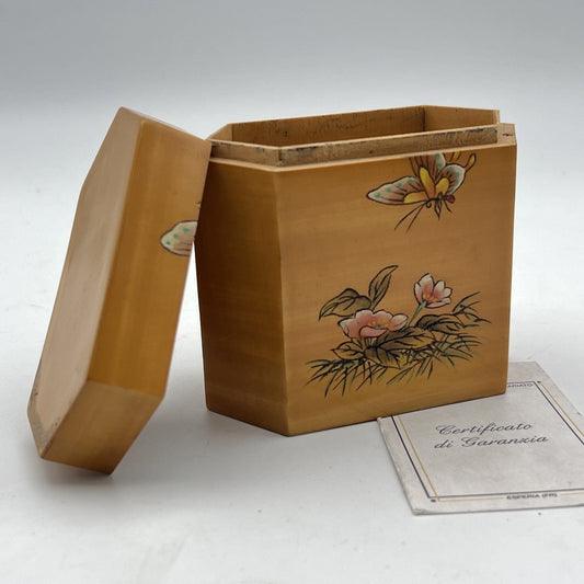 Scatola porta thè tè vintage Cinese in Legno di Bambu Orientale Farfalla Dipinta Categoria  Scatole in legno