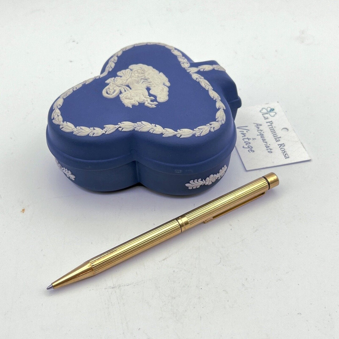 Scatola Portagioie in porcellana scatolina Wedgwood Celeste Vintage trifoglio Categoria Vasi e Portafiori