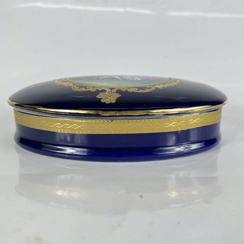 Scatola Portagioie vintage in porcellana limoges blu cobalto e oro cofanetto Categoria Ceramiche e Porcellane
