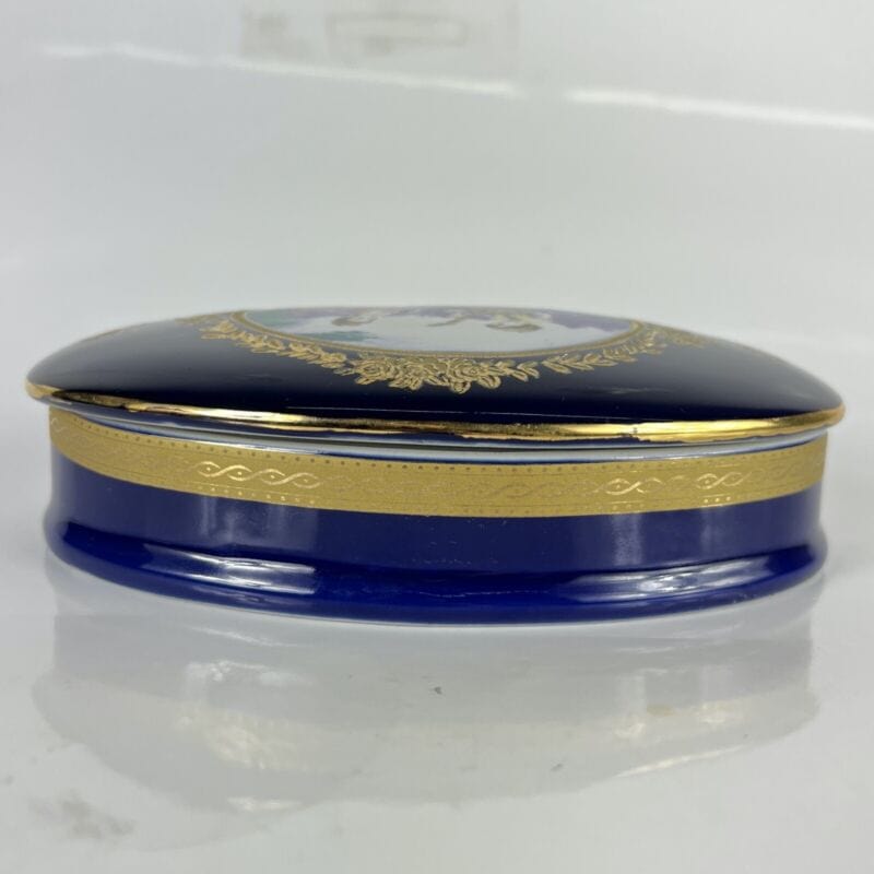 Scatola Portagioie vintage in porcellana limoges blu cobalto e oro cofanetto Categoria Ceramiche e Porcellane