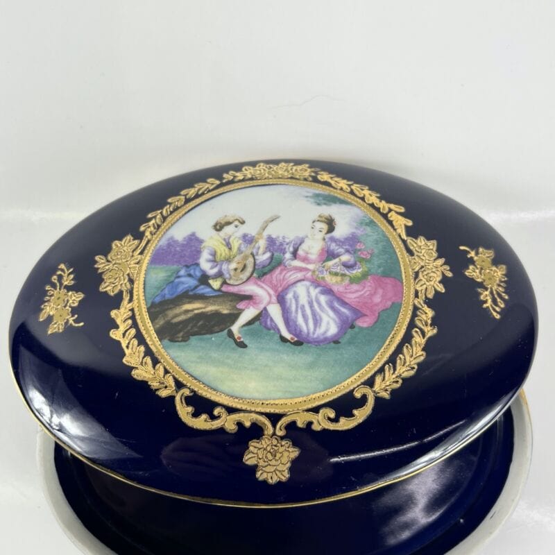 Scatola Portagioie vintage in porcellana limoges blu cobalto e oro cofanetto Categoria  Ceramiche e Porcellane