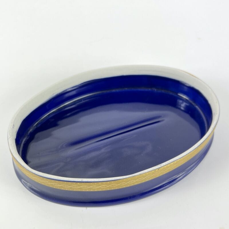 Scatola Portagioie vintage in porcellana limoges blu cobalto e oro cofanetto Categoria Ceramiche e Porcellane