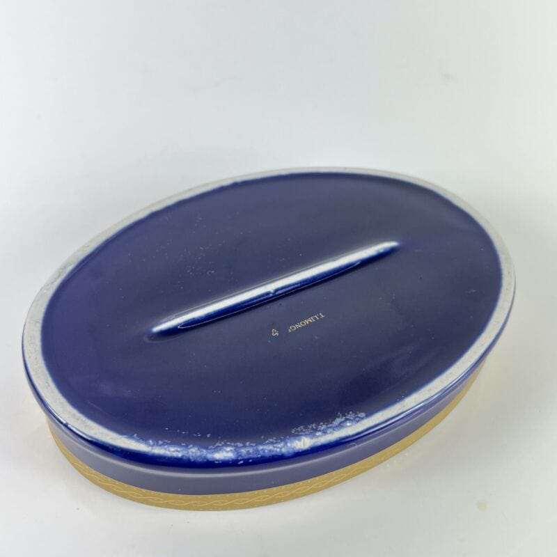 Scatola Portagioie vintage in porcellana limoges blu cobalto e oro cofanetto Categoria Ceramiche e Porcellane