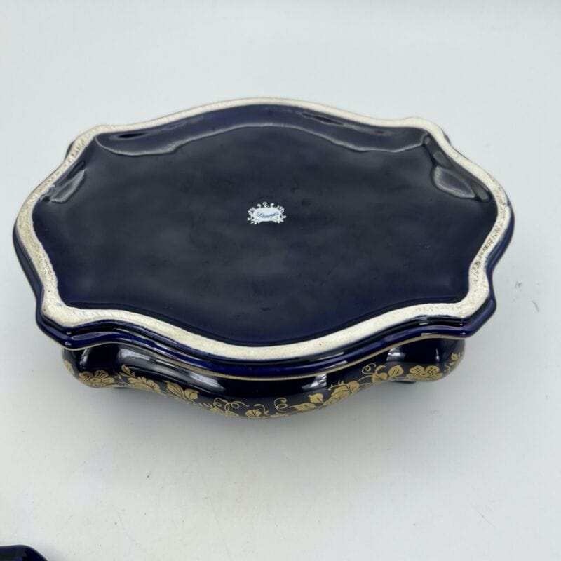 Scatola Portagioie vintage in porcellana limoges blu cobalto e oro cofanetto '50 Categoria  Ceramiche e Porcellane