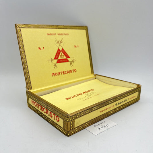Scatola Vintage Vuota In Legno porta Sigari 25 Habana Montecristo no. 4 Cuba Categoria  Pubblicità vintage