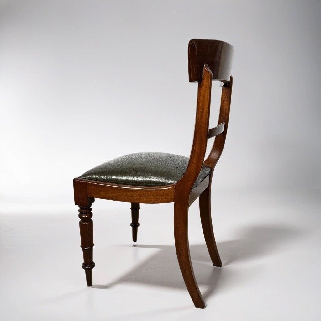Sedia Antica In Mogano Epoca '800 inglese per scrivania studio con pelle verde Categoria Sedie