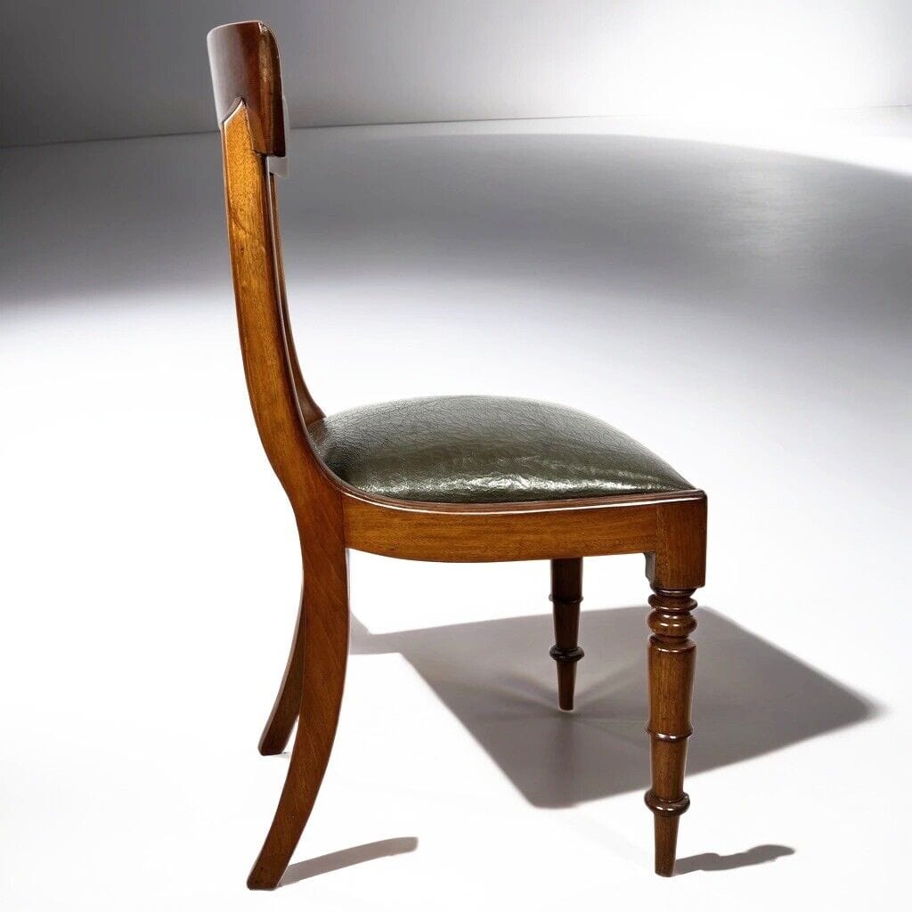 Sedia Antica In Mogano Epoca '800 inglese per scrivania studio con pelle verde Categoria Sedie