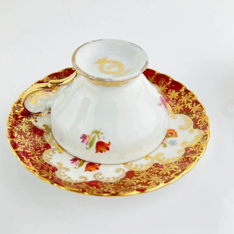 Servizio da caffe antico in porcellana Bavaria tazze tazzine a fiori e oro per 6 Categoria Servizio tazze - Tazze