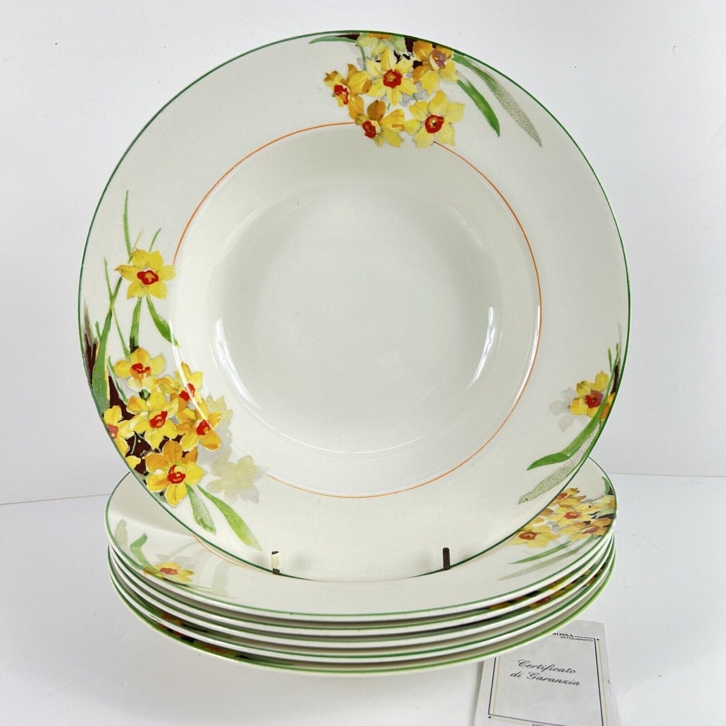 Set 6 Piatti fondi inglese in ceramica d'epoca stile art Decò Narcisi '20 Categoria Piatti e Piattini