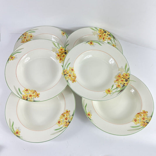 Set 6 Piatti fondi inglese in ceramica d'epoca stile art Decò Narcisi '20 Categoria Piatti e Piattini