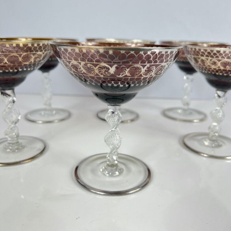 Set Bicchieri Coppe Champagne in vetro di murano soffiato argento Calici liberty Categoria Vetri e Cristalli