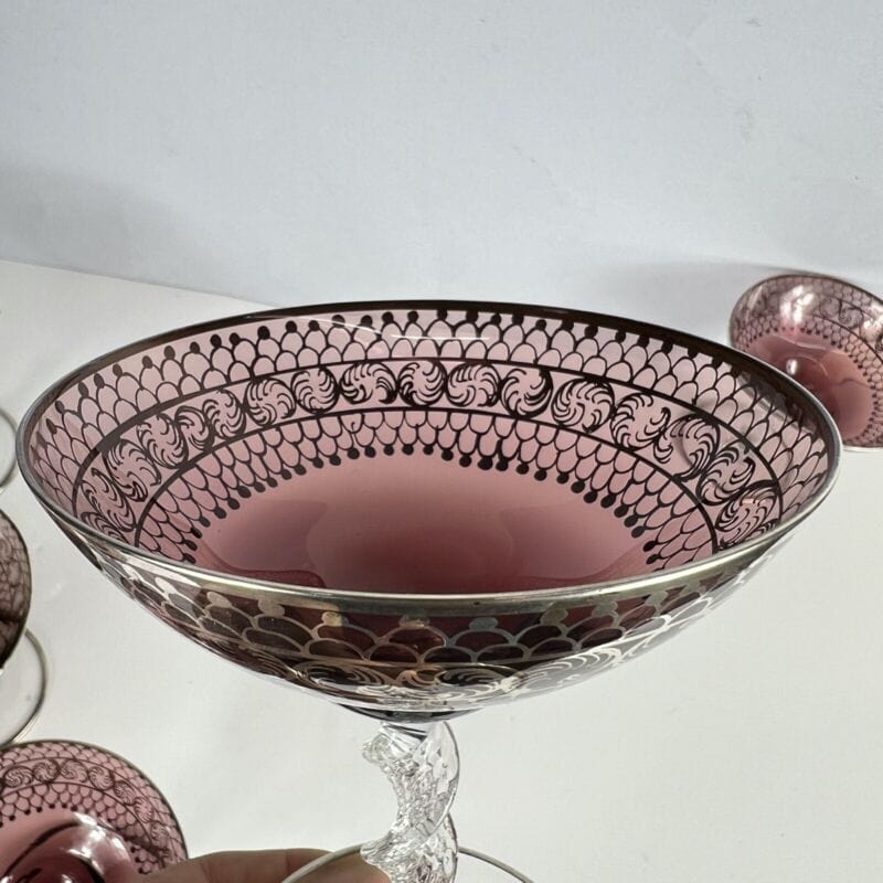 Set Bicchieri Coppe Champagne in vetro di murano soffiato argento Calici liberty Categoria Vetri e Cristalli