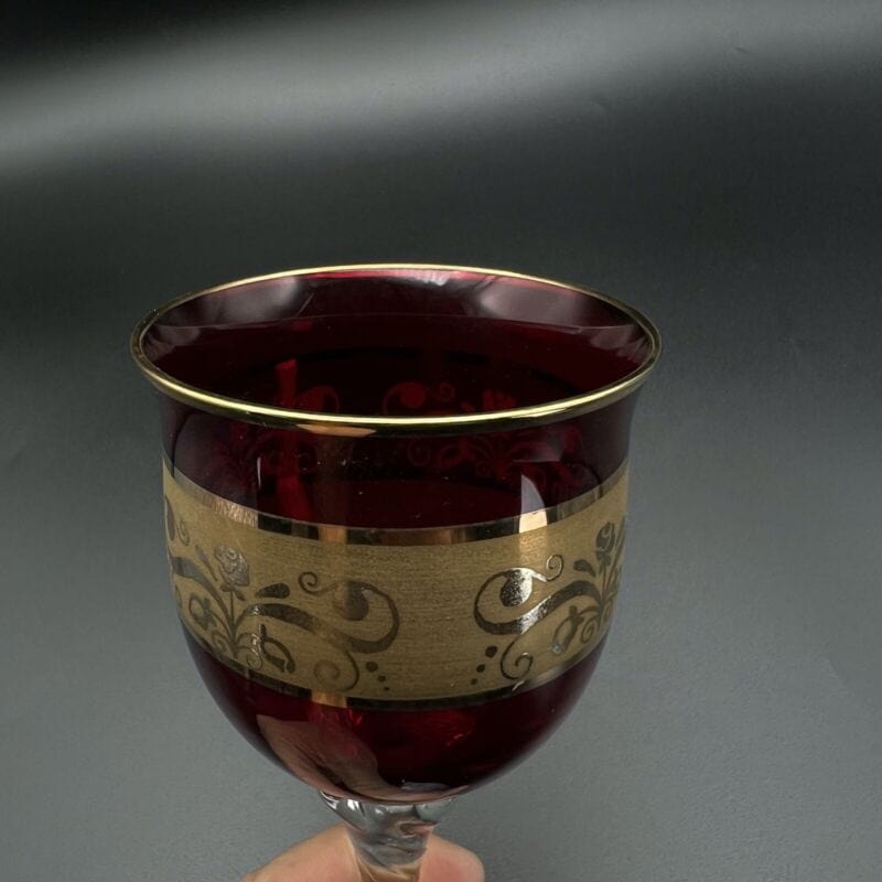 Set Bicchieri vintage in vetro da Vino per aperitivo a calice Anni 70 Rosso Oro Categoria Vetri e Cristalli