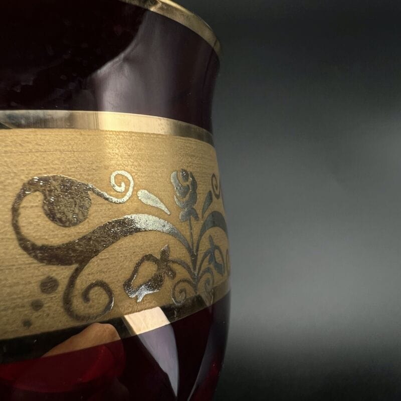 Set Bicchieri vintage in vetro da Vino per aperitivo a calice Anni 70 Rosso Oro Categoria Vetri e Cristalli