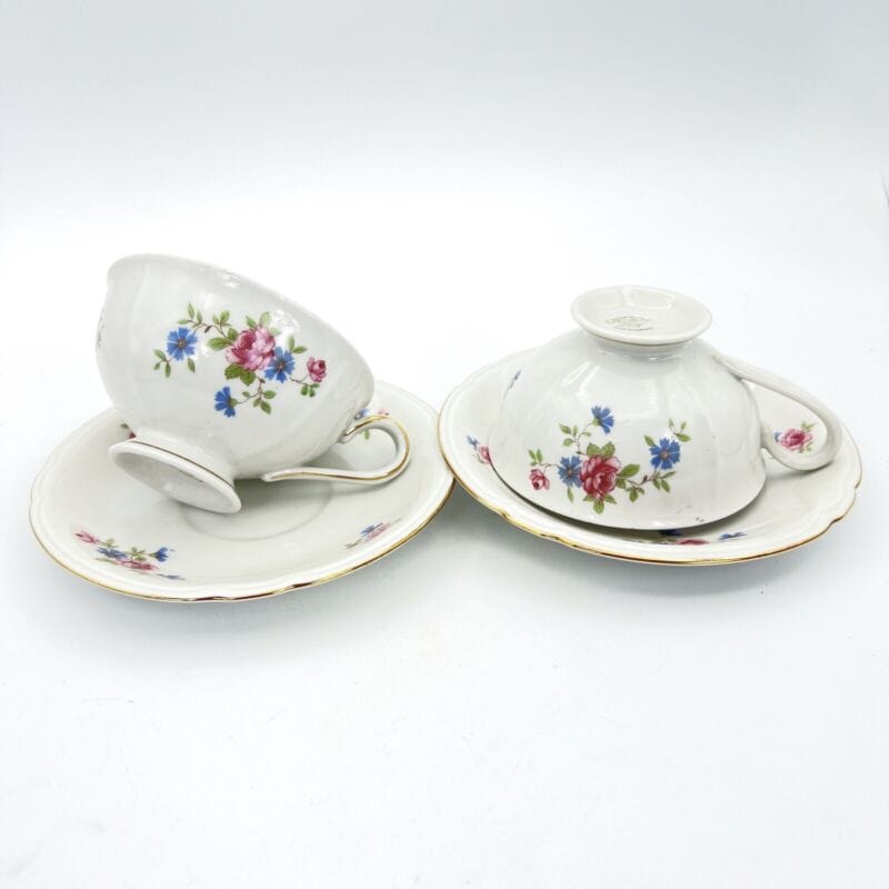 Set da tè the per due antico in porcellana Bavaria Motivo Fiori Vintage Coppia Categoria Servizio tazze - Tazze