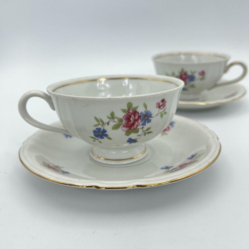 Set da tè the per due antico in porcellana Bavaria Motivo Fiori Vintage Coppia Categoria Servizio tazze - Tazze