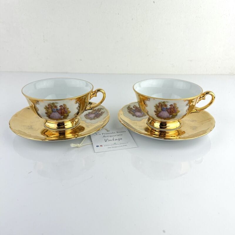 Set da tè the per due antico in porcellana bianca e oro 24 kt vintage bavaria Categoria Servizio tazze - Tazze