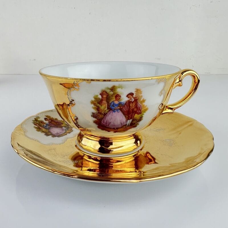 Set da tè the per due antico in porcellana bianca e oro 24 kt vintage bavaria Categoria Servizio tazze - Tazze