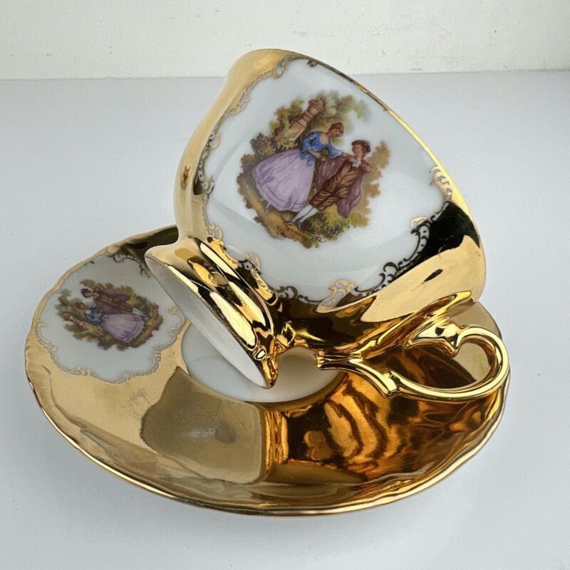Set da tè the per due antico in porcellana bianca e oro 24 kt vintage bavaria Categoria Servizio tazze - Tazze