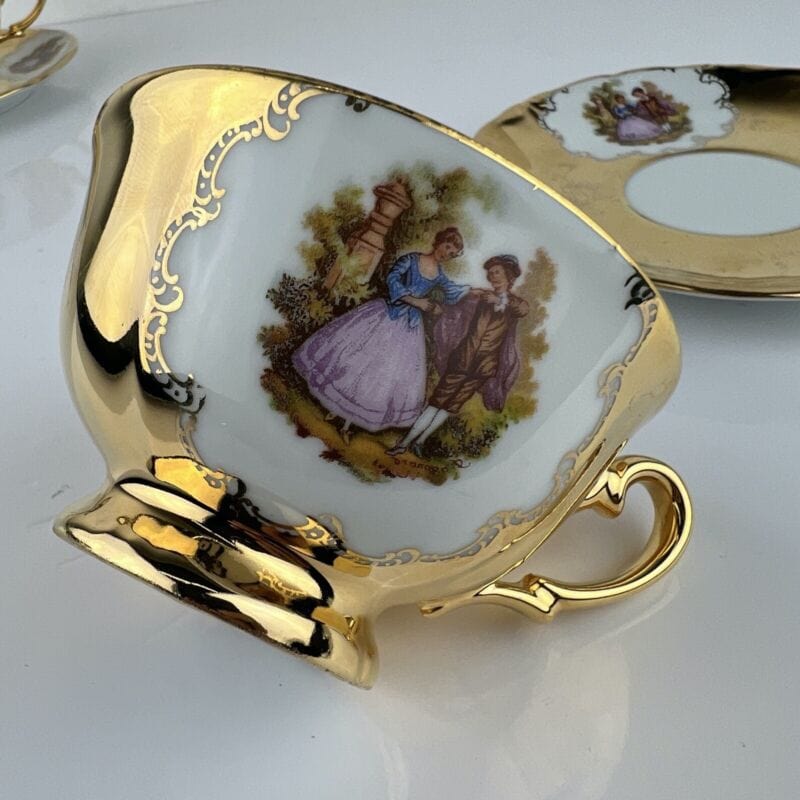 Set da tè the per due antico in porcellana bianca e oro 24 kt vintage bavaria Categoria Servizio tazze - Tazze