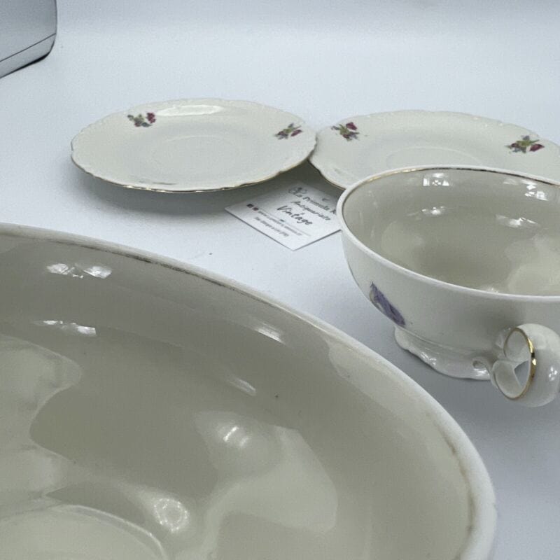 Set da tè the per due antico in porcellana bianca vintage bavaria motivo fiori Categoria Ceramiche e Porcellane
