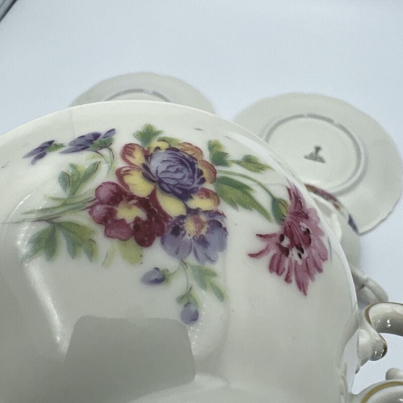 Set da tè the per due antico in porcellana bianca vintage bavaria motivo fiori Categoria Ceramiche e Porcellane