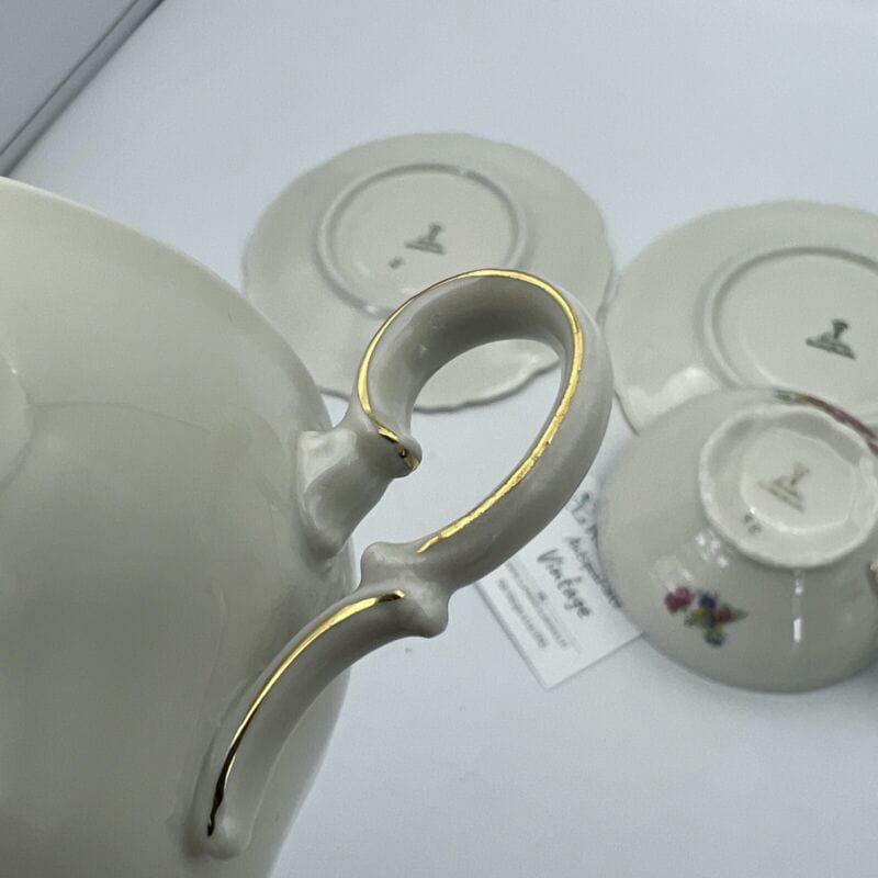 Set da tè the per due antico in porcellana bianca vintage bavaria motivo fiori Categoria Ceramiche e Porcellane