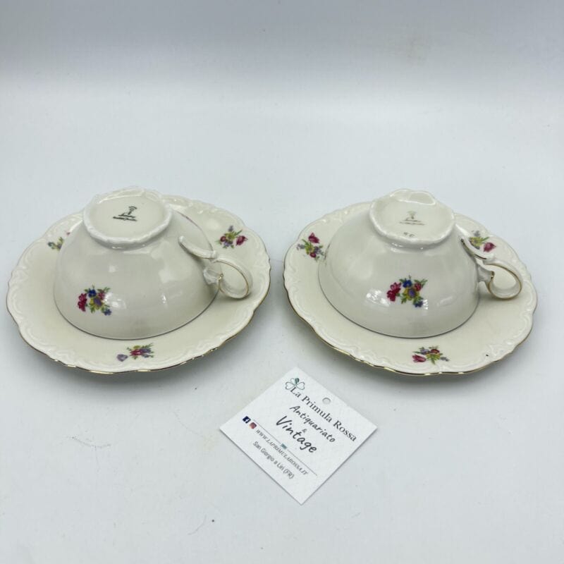 Set da tè the per due antico in porcellana bianca vintage bavaria motivo fiori Categoria Ceramiche e Porcellane