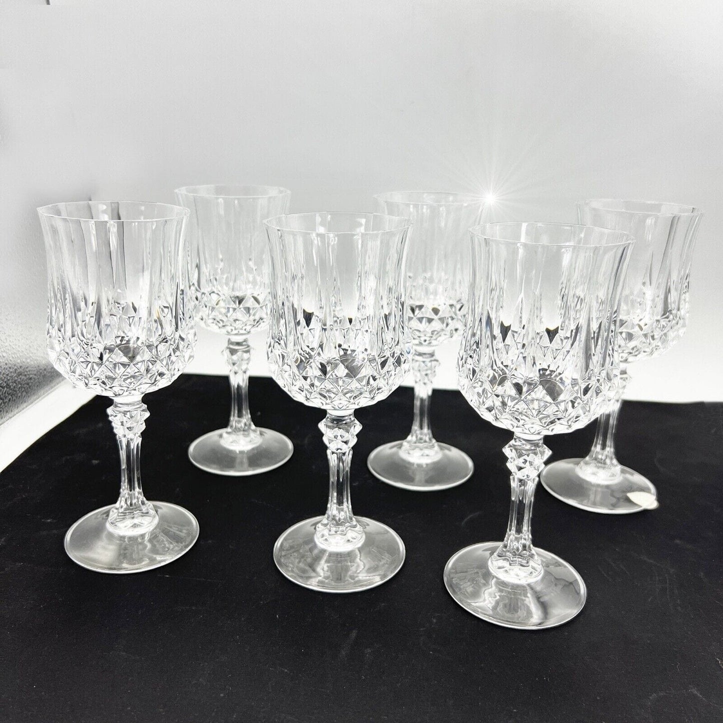 Set di 6 bicchieri a calice in cristallo anni 70 vintage per vino acqua vetro Categoria Vetri e Cristalli